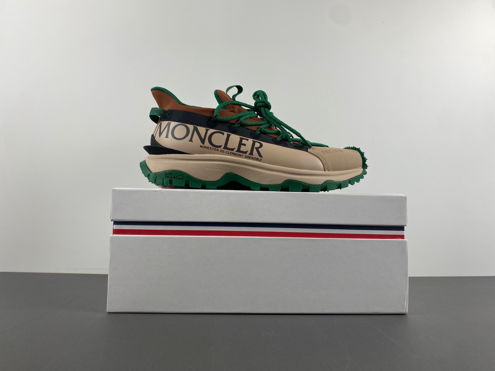 Moncler milk tea green brown black low top